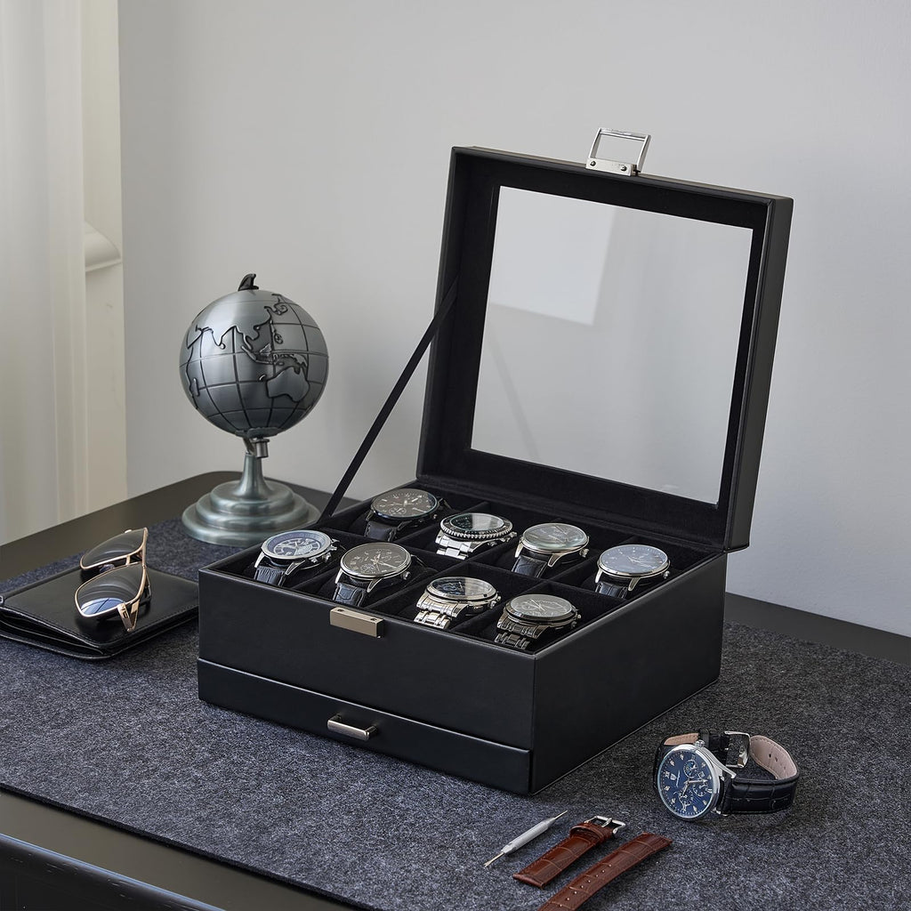 ProCase Watch Case, 8 Slot Mens Watch Box with Drawer -Black