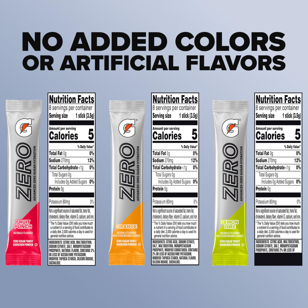 Gatorade Zero Sugar Powder, 3 Flavor Variety Pack, (32 Servings)