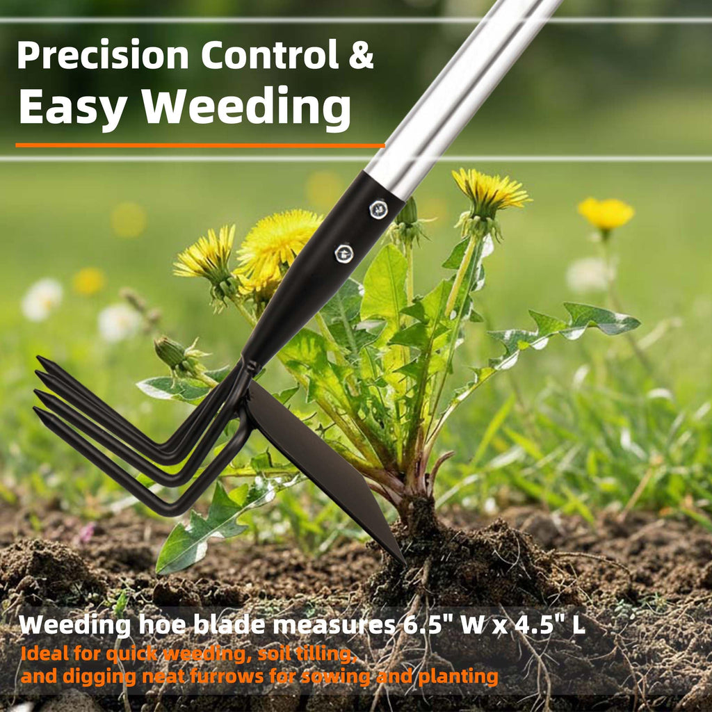 Long Hand Cultivator, 2-in-1 Hand Tiller and Garden Hoe for Gardening