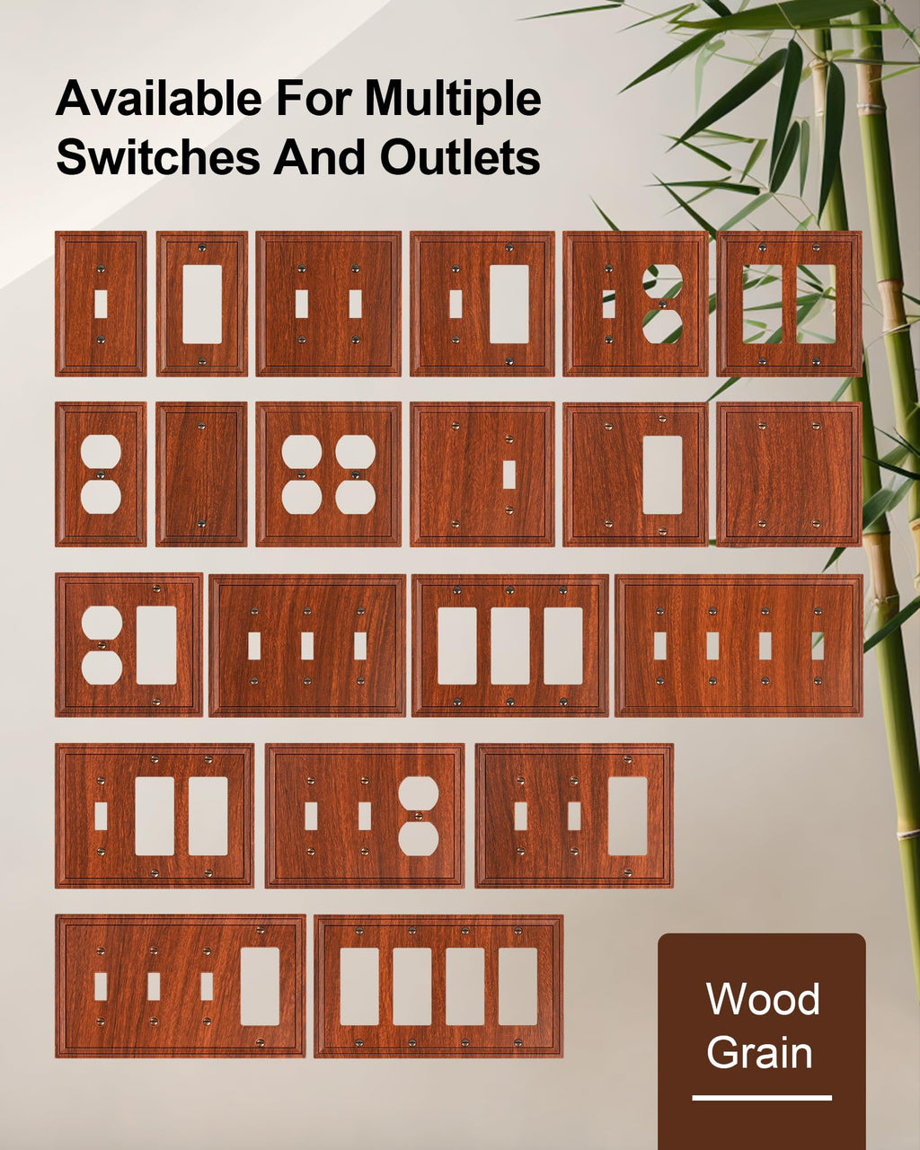 TREEWELL 2-Pack Double Decorator Outlet Cover Plate, Wood Grain Modern Decorative Switch Plates and Outlet Covers, Natural Bamboo Fiber Wall Plates for Electrical Outlets