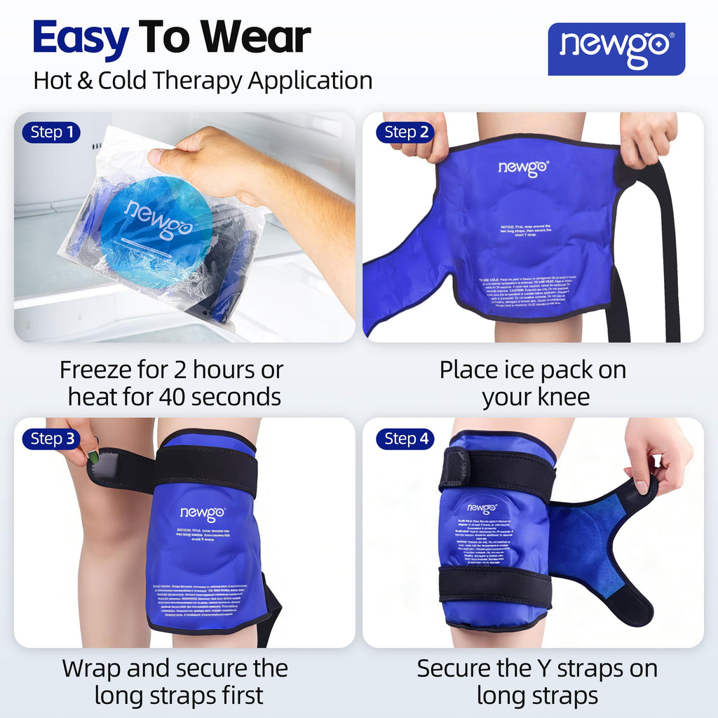 NEWGO Knee Ice Pack Wrap, Ice Pack for Knees Cold Compression Therapy for Knee Replacement Surgery, Arthritis Pain, ACL, Swelling, Sports Injuries (21.7" x 9.8") - Blue