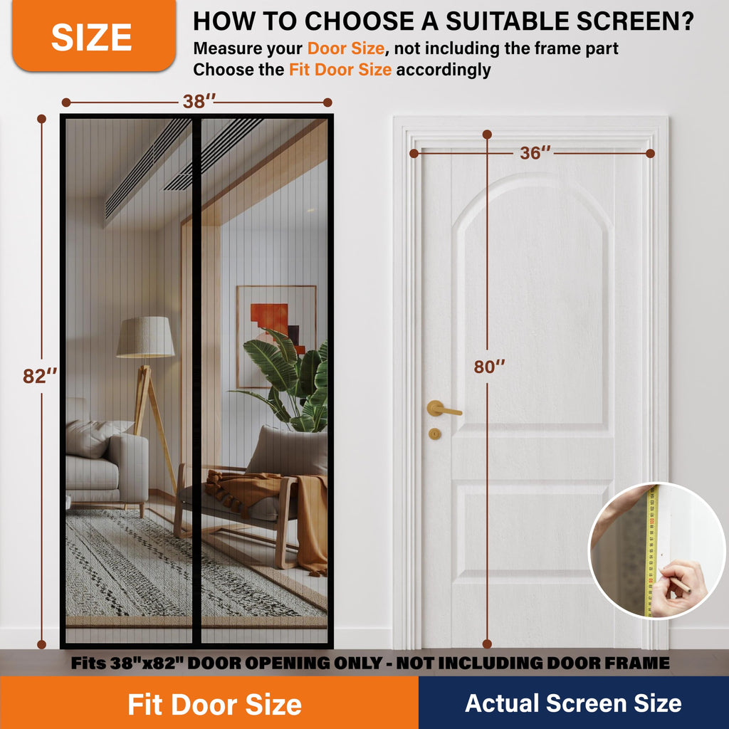 Magnetic Screen Door, Keep Bugs Out, Pet & Kid Friendly，Works with Front Doors, Sliding Doors,Fit Door Size 36 x 80 Inches ‎Black