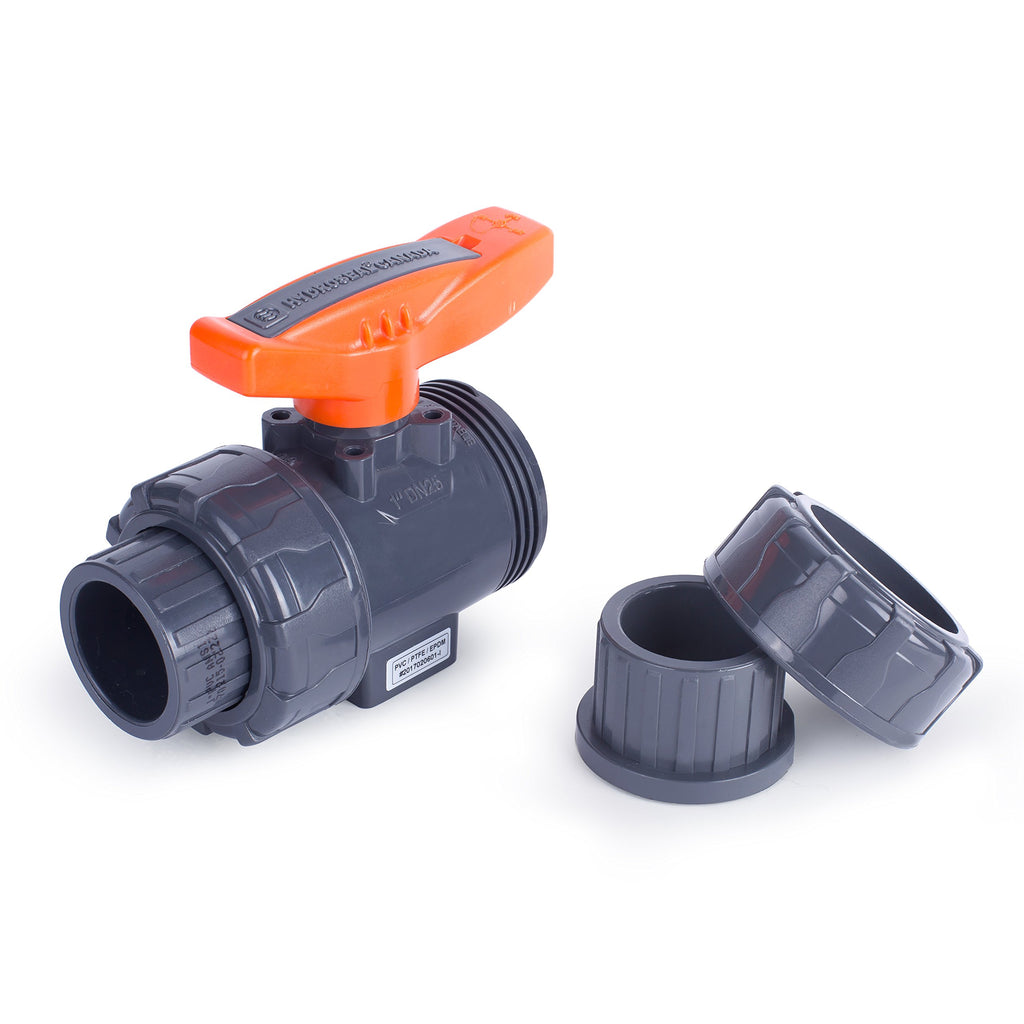 HYDROSEAL Kaplan 1’’ PVC True Union Ball Valve with Full Port, ASTM F1970, EPDM O-Rings and Reversible PTFE Seats, Rated at 200 PSI @73F, Gray, 1 inch Socket (1 inch)