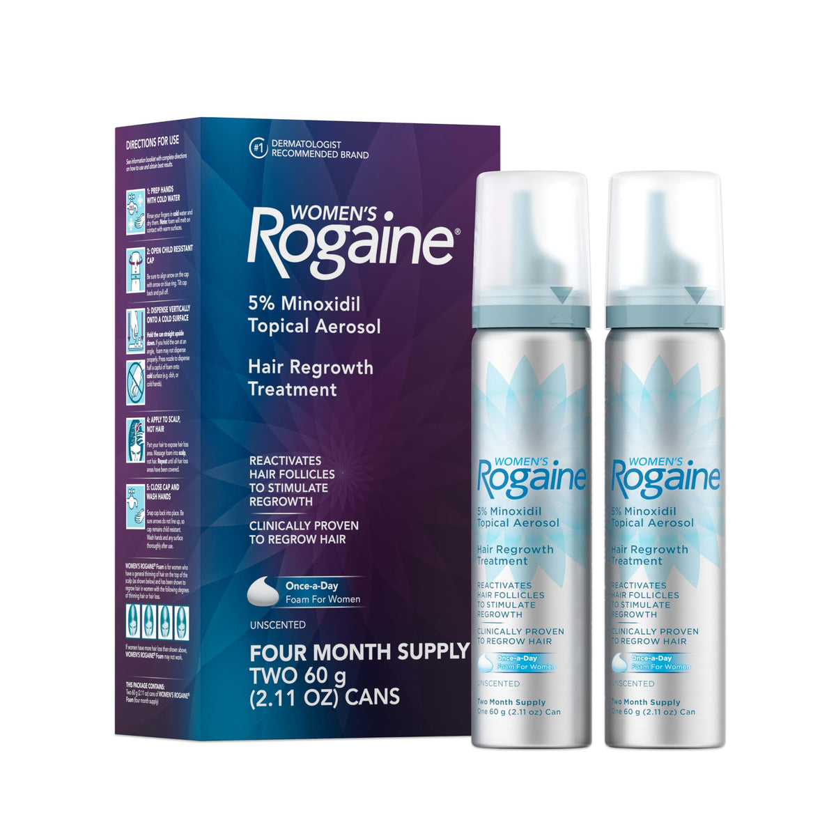 Women's Rogaine 5% Minoxidil Topical Foam, Unscented, 2 x 2.11 oz
