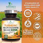 Turmeric Curcumin Supplement 2000mg - 95% Curcuminoids with Glucosamine, Ginger & MSM, BioPerine Black Pepper for Best Absorption, Nature's Vegan Joint Support, Non-GMO, Bottled in USA - 240 Capsules