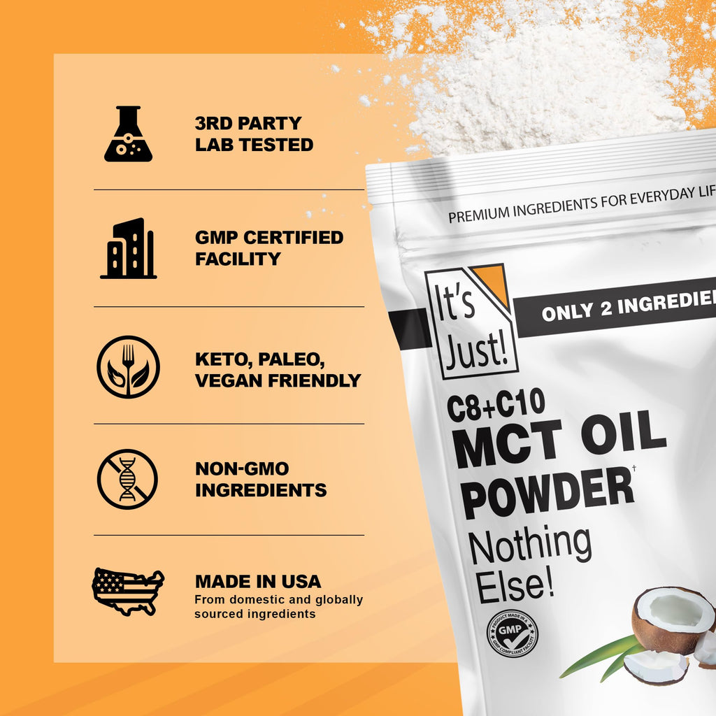 It's Just! MCT Oil Powder With Prebiotic Fiber - Keto, Non-GMO, C8 C10, Coffee Creamer - 24 oz