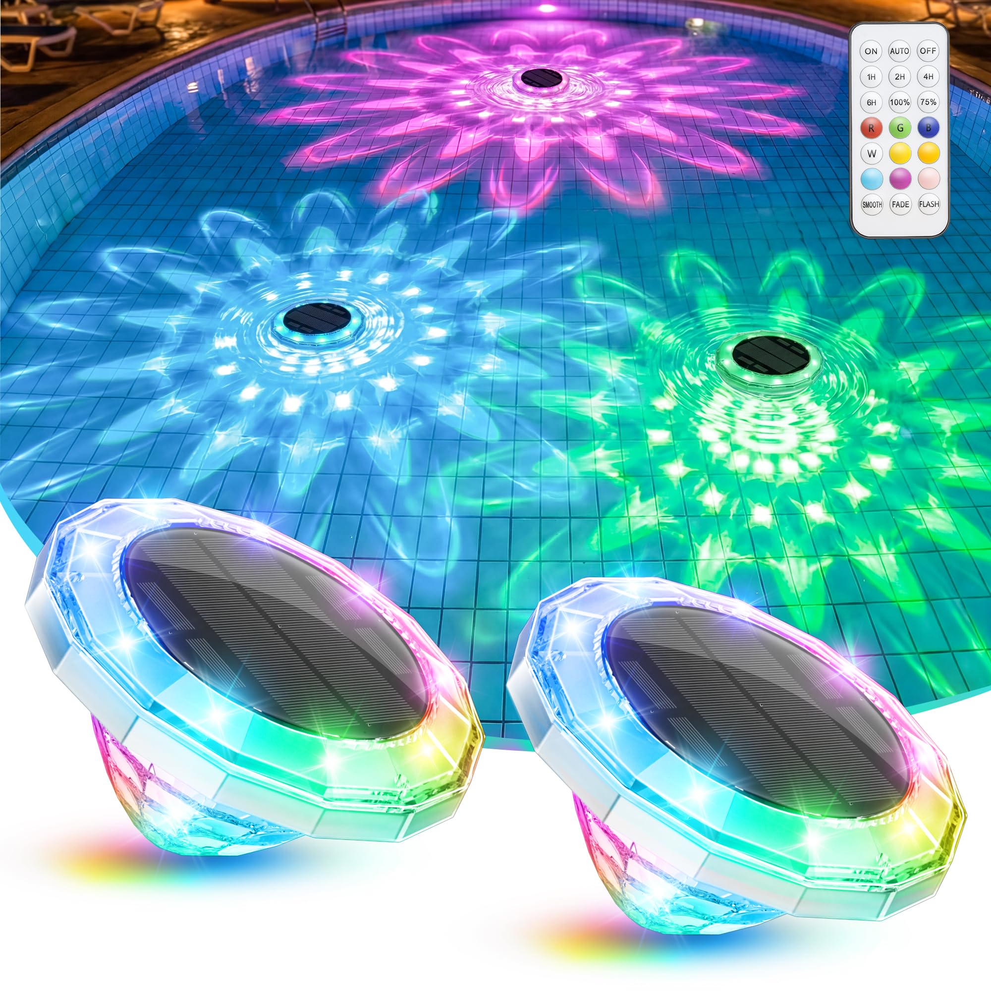 NIORSUN Floating Solar Pool Lights, 5.8 Inch IP68 Waterproof Pool Lights with Remote, 9 RGB Color LED Pool Solar Lights with Timer Auto On/Off, Pool Lights for Inground Above Ground Pools Hot Tub Spa