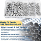 Vifmy 1/4-20 Bolt x (Length 3/4", 1", 1-1/4") 304 Stainless Steel Flange Head Bolts Assortment Kit (248 Pack) with 1/4 20 Bolt, Serrated Flange Nuts, Washers, Full Thread