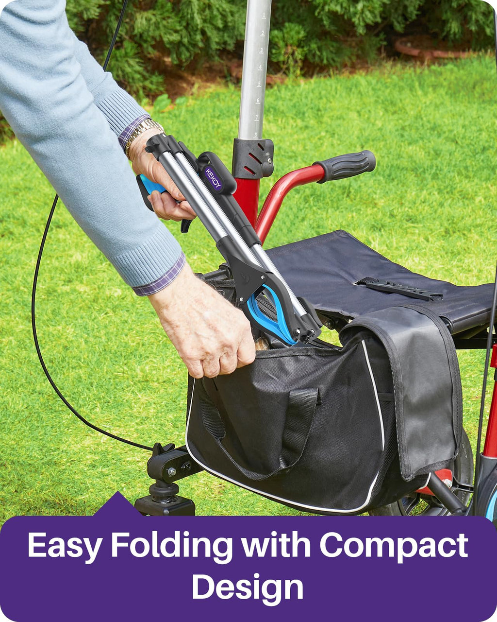 KEKOY Pro 40-inch Reacher Grabber Pickup Tool, Heavy Duty Grabbers for Seniors Foldable Pick Up Trash Stick with Anti-Slip 360° Rotating Jaw, 4" Wide Extended Weed Gripper Claw with Magnet