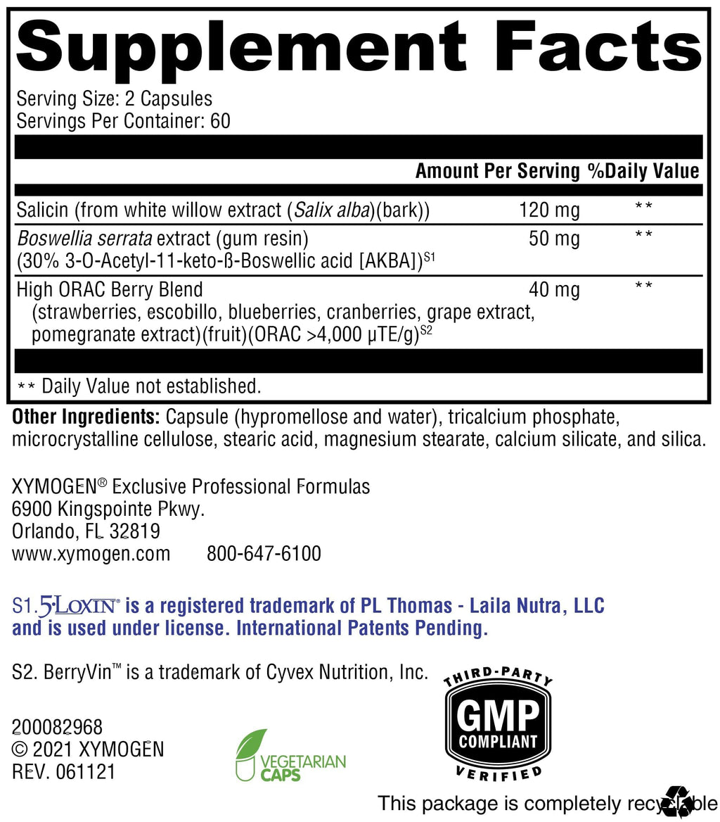 XYMOGEN Saloxicin - Antioxidant Support Supplement - Grape Seed Extract, Pomegranate Fruit & Cranberry Supplement - White Willow Bark & Boswellia Extract - 120 Capsules