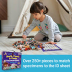 DANCING BEAR Rock, Mineral & Geodes Treasure Hunt Activity Kit (250 Pc Set) Real Shark Teeth Fossils, ID Sheet & Rock Book, STEM