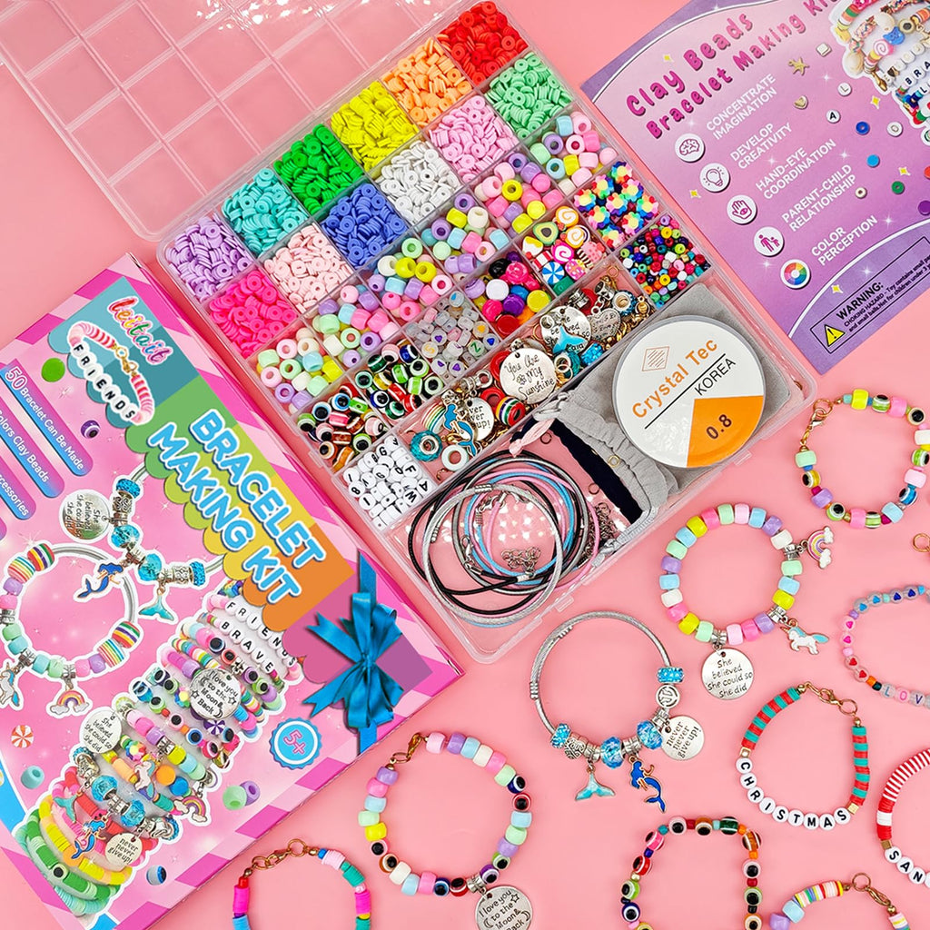 leitait Girls Toys Bracelet Making Kit -3400pcs Charm Jewelry Making Kit Supplies,Unicorn/Mermaid Crafts Birthday Christmas Gifts for Girls Ages 5 6 7 8 9 10 11 12 Years Old
