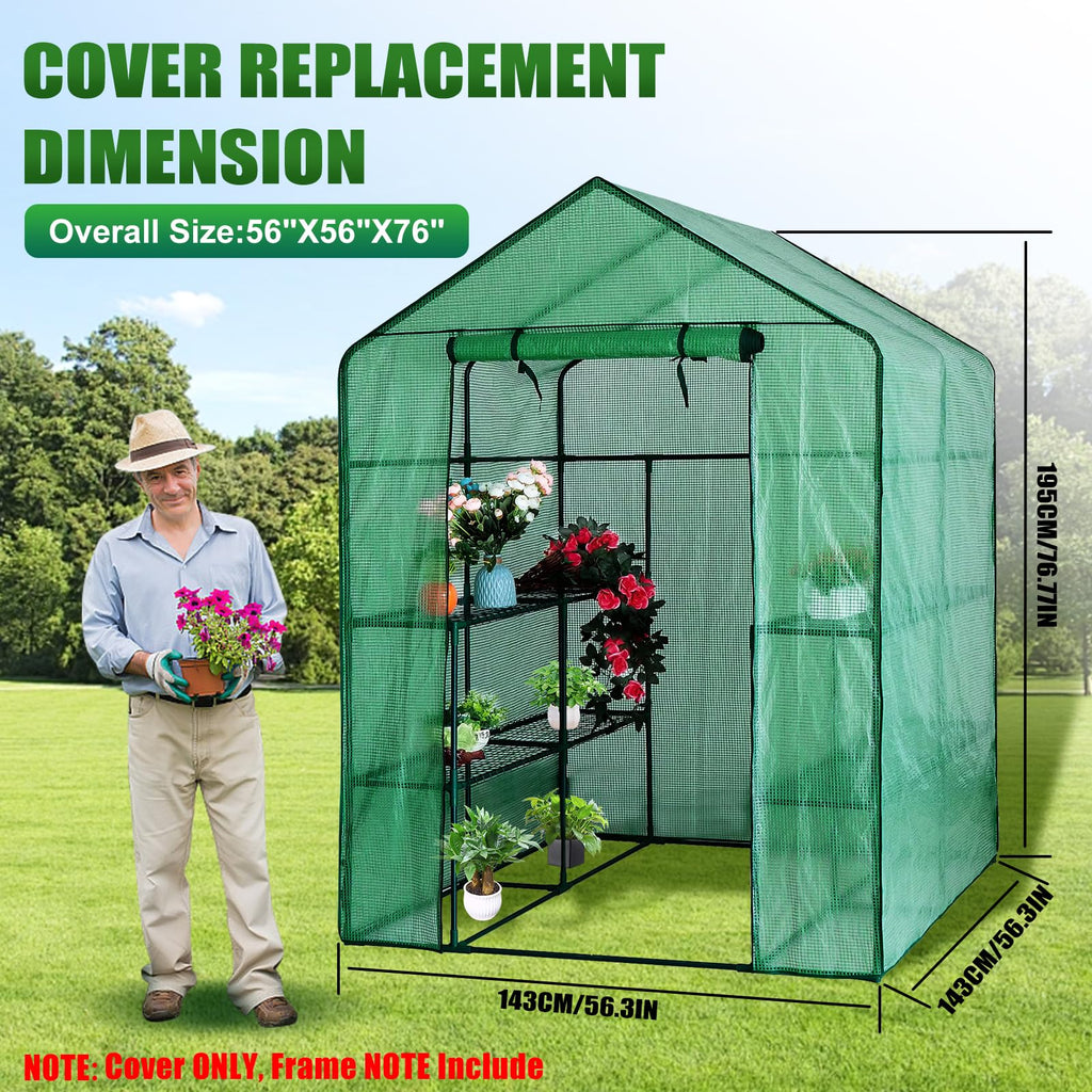 Walk-in Greenhouse Replacement Cover 56×56×76inch (Frame Not Included)