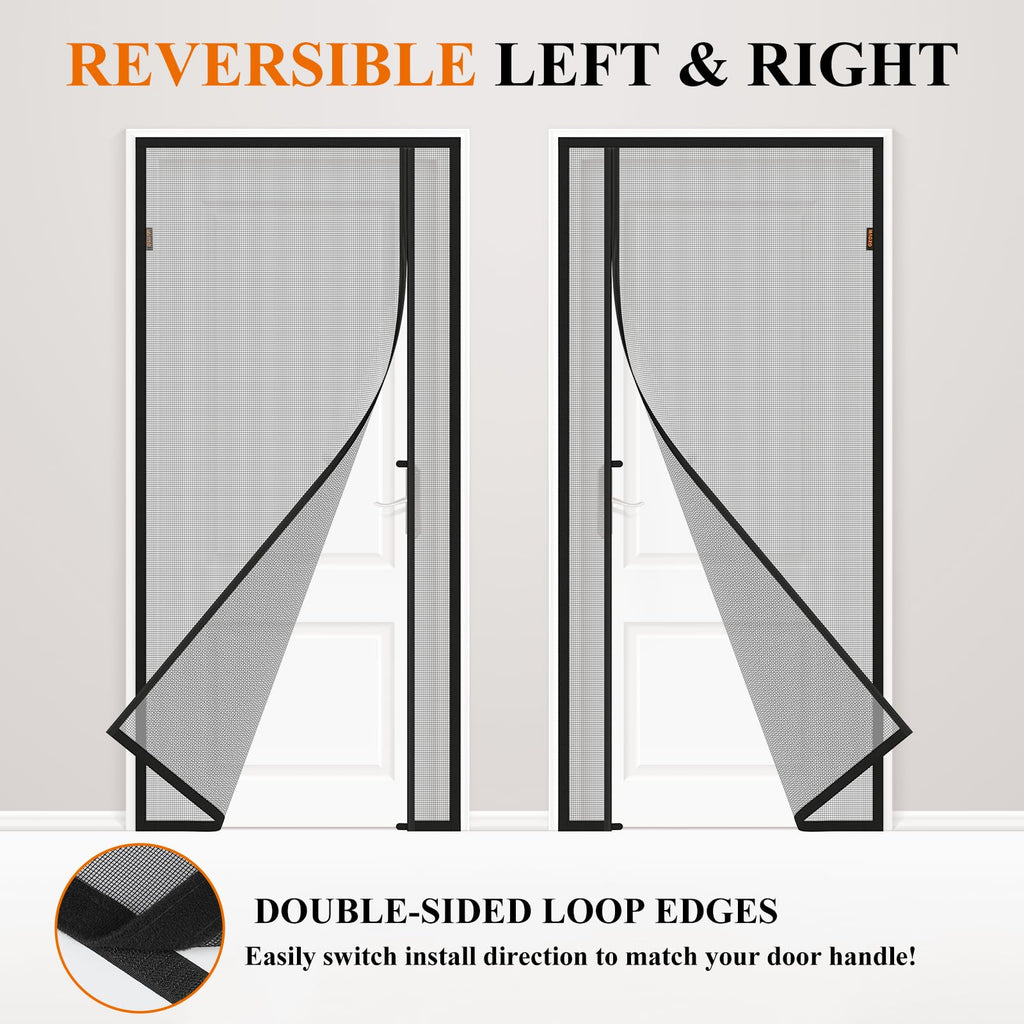MAGZO Magnetic Screen Door, Fits 36'' x 96'' Door, Reversible Left Right Side Opening, Scratch-Proof Polyester, Pet&Kids Friendly, Easy Install with Hook&Loop, Keep Annoying Creatures Out, Grey