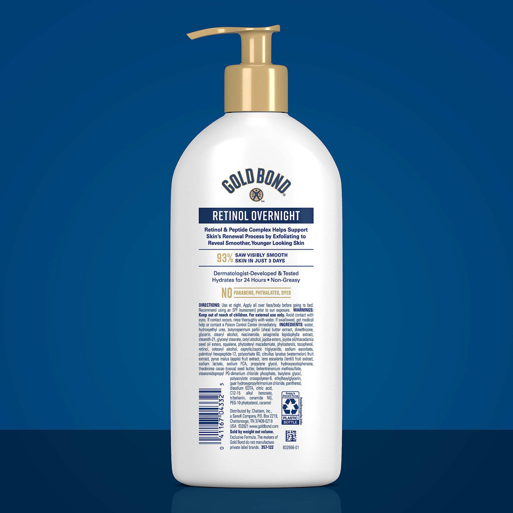 Gold Bond Age Renew Retinol Overnight Body & Face Lotion, Retinol Face and Body Lotion with Peptide Complex, 13 oz