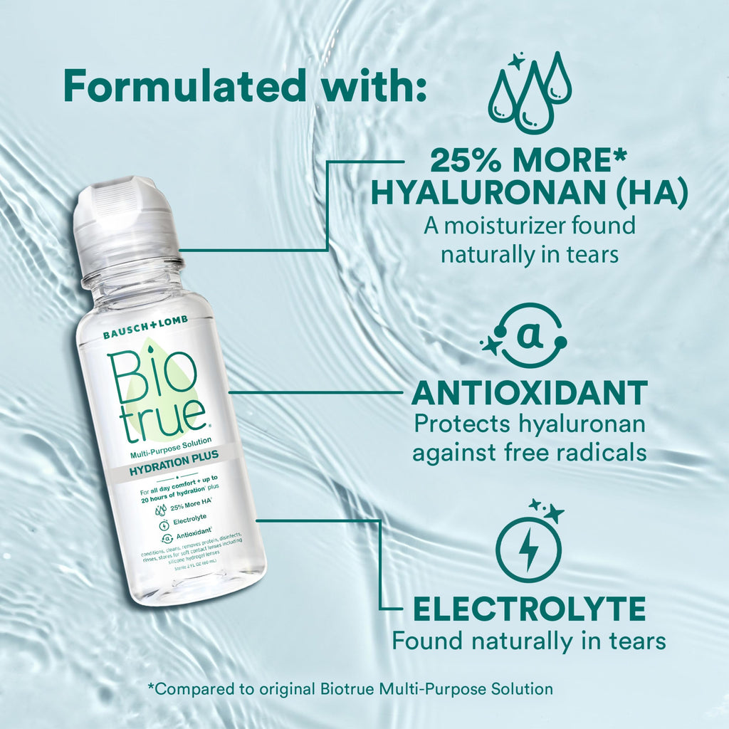 Biotrue Contact Lens Solution, Multi-Purpose Solution for Soft Contact Lenses, Lens Case Included, 2 FL OZ Travel Size