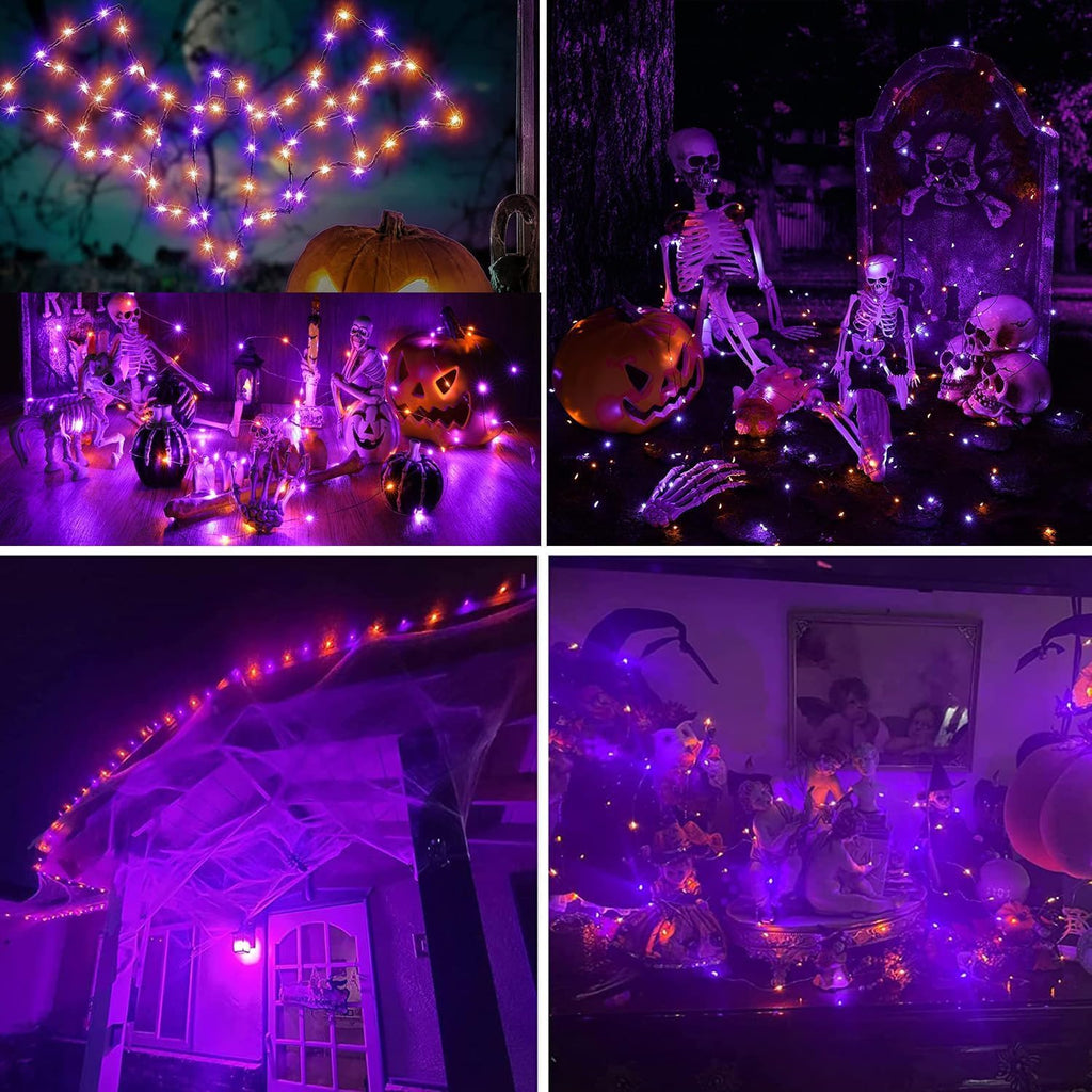 Joomer Orange Purple Halloween Solar String Lights,2 Pack Total 80FT 240LED
