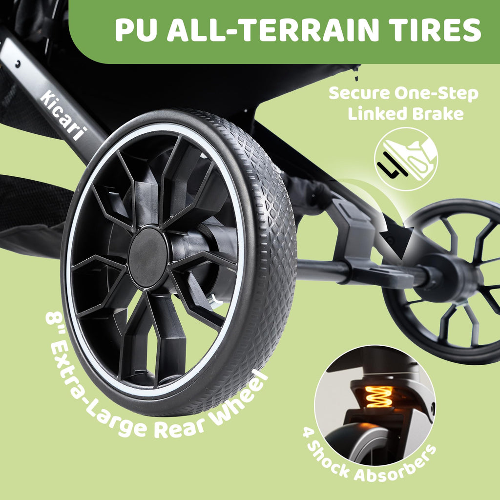 Kicari All-Terrain Dog Stroller for Small to Medium Dogs, Pet Stroller for Dogs & Cats Outdoor Walks, One-Hand Easy Fold, Double-Layer Anti-UV & Waterproof Canopy & Breathable Mesh, Samurai Black