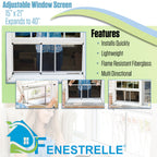 Fenestrelle Expandable Window Screen – 15″ H × 21″–40″ W Horizontal, 2‑Way Adjustable Window Screen with Flame Resistant Fiberglass Mesh, Pack of 10