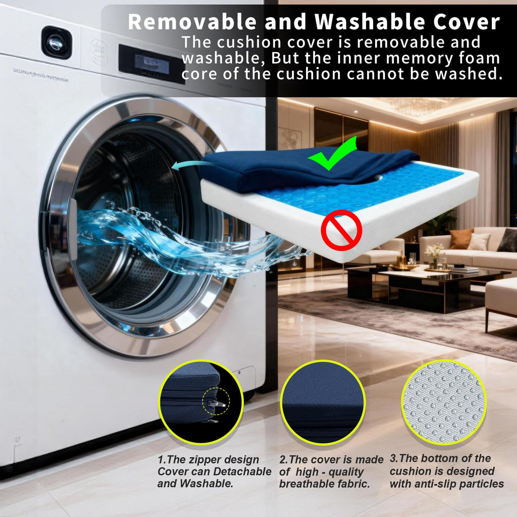 FoKon Gel Wheelchair Seat Cushion,Bed Sore Cushions for Butt,hemorrhoid Pillow,Sciatica,Back,Coccyx,Pressure Sore/Ulcer Pain Relief Butt Pillow,Ergonomic Chair Cushion, Anti-Slip&Washable Cover(Blue)