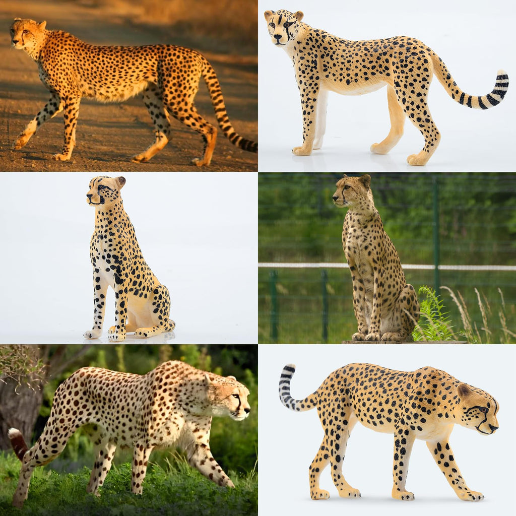 Toymany 8PCS Cheetah Figurines with Cheetah Cubs, Realistic Jungle Zoo Animals Figurines Family Set, Educational Toy Cake Toppers Christmas Birthday Gift for Kids