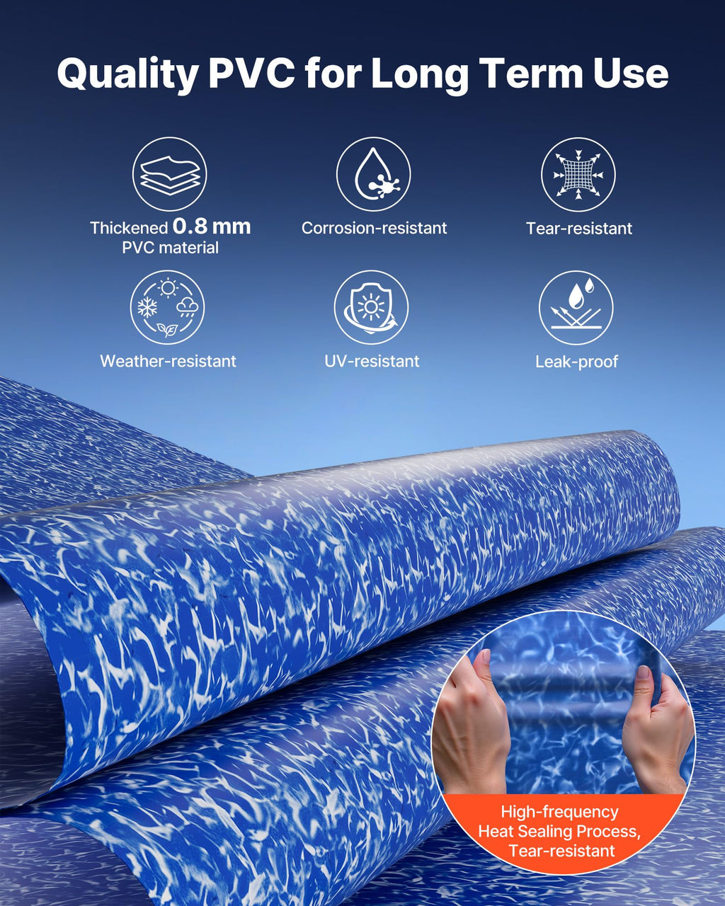 VEVOR 8ft Stock Tank Round Pool Liner, Overlap Above Ground Swimming Pool Liners for 27.5 in Wall Height, Extra Thick Heavy Gauge Vinyl, with Leak-Proof Patches, Designed for Steel Sided Above-Ground