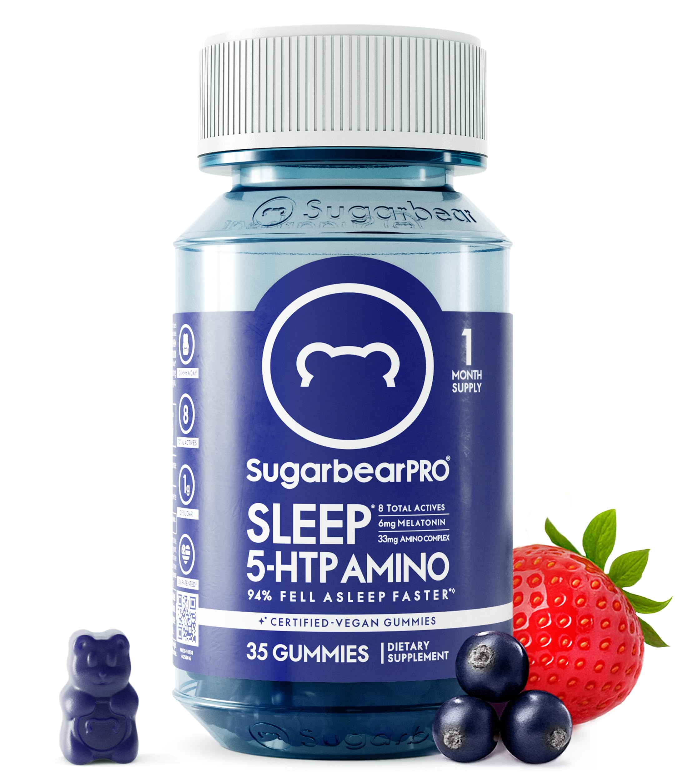 SugarBearPro Sleep Gummy 1 Month Supply, Extra Strength Melatonin 6mg, for Men & Women, Vegan Vitamin B6, L-Theanine, 5 HTP, Valerian, Sleep Aid for Adults & Teens, Certified Kosher
