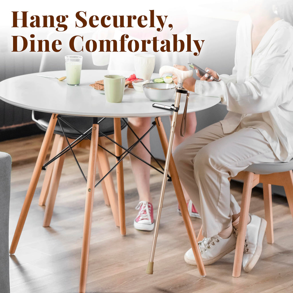 Merry Sticks Walking Cane Holder, Smart Reflective Cane Holder Clip for Table, Walking Stick Accessories for Senior, Portable, Foldable, and Convenient