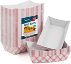 SPARGOS 3lb Paper Food Boats (125 Pack) – Red and White Checkered Nacho Trays for Parties – Disposable Hot Dog Boats & French Fry Holders – Grease Resistant Paper Food Trays for Movie Night & Picnics