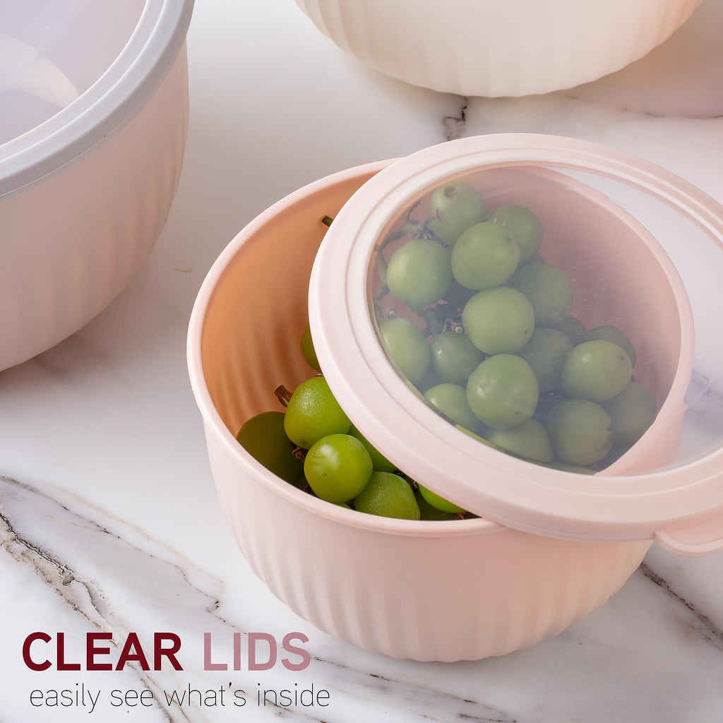 COOK WITH COLOR Prep Bowls with Lids- Wide and Deep Nesting Plastic Small Mixing Bowl Set with Lids, 12 Piece Set - Deep Bowls, Grey/Pink