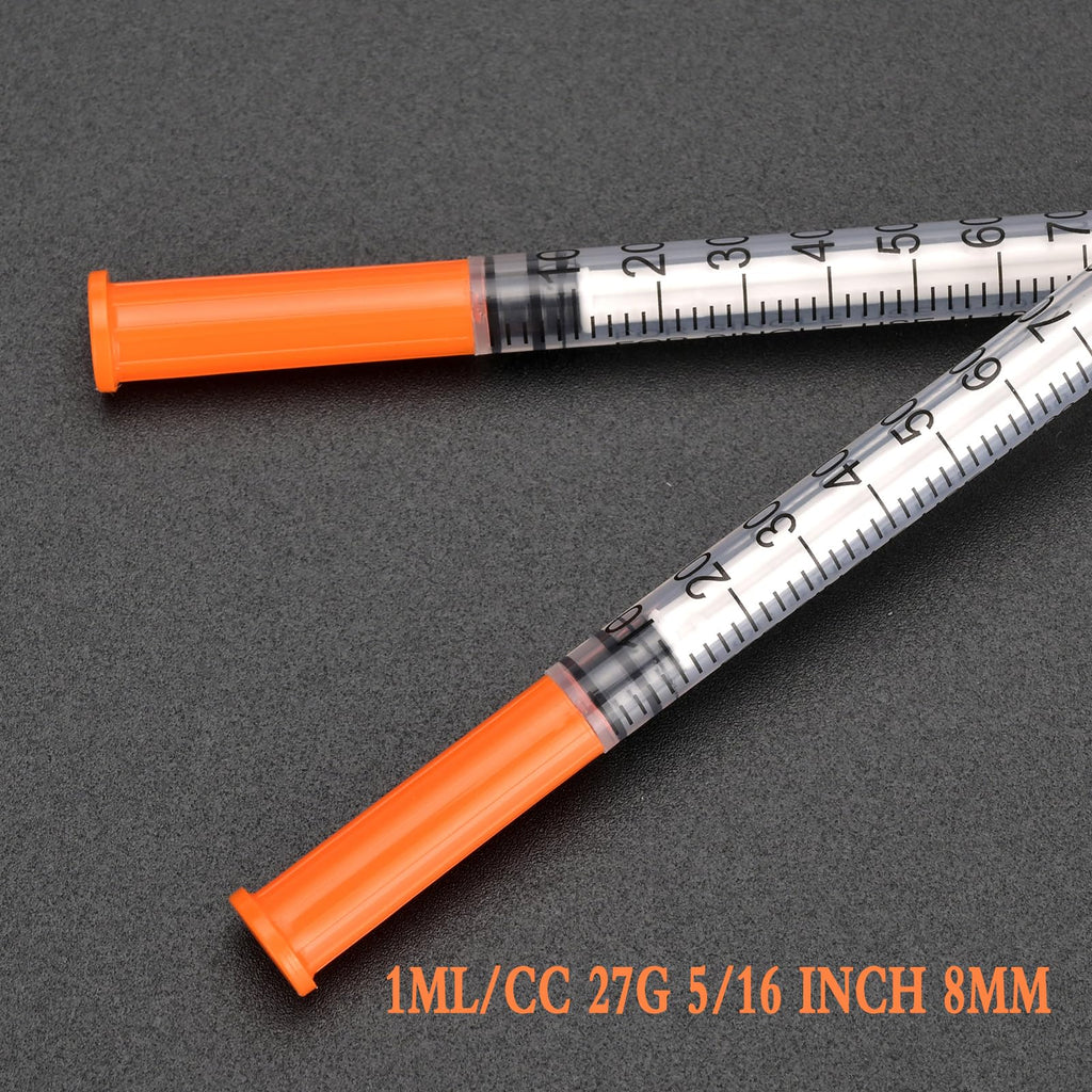 20 Pack 1ml Syringe with 27×8mm Cap, Individually Wrapped