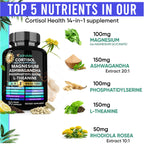 Adndale Cortisol Supplements for Women. Cortisol Reducer 14-in-1 Ashwagandha Supplement with Magnesium Glycinate, L-Theanine & More. 90 Capsules.
