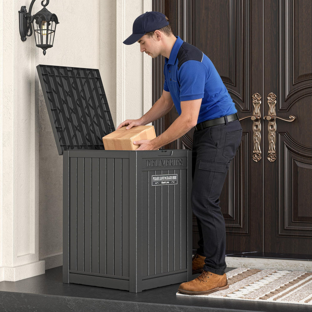 GULAIMOAO Package Delivery Box for Outside, Waterproof Outdoor Storage, Black