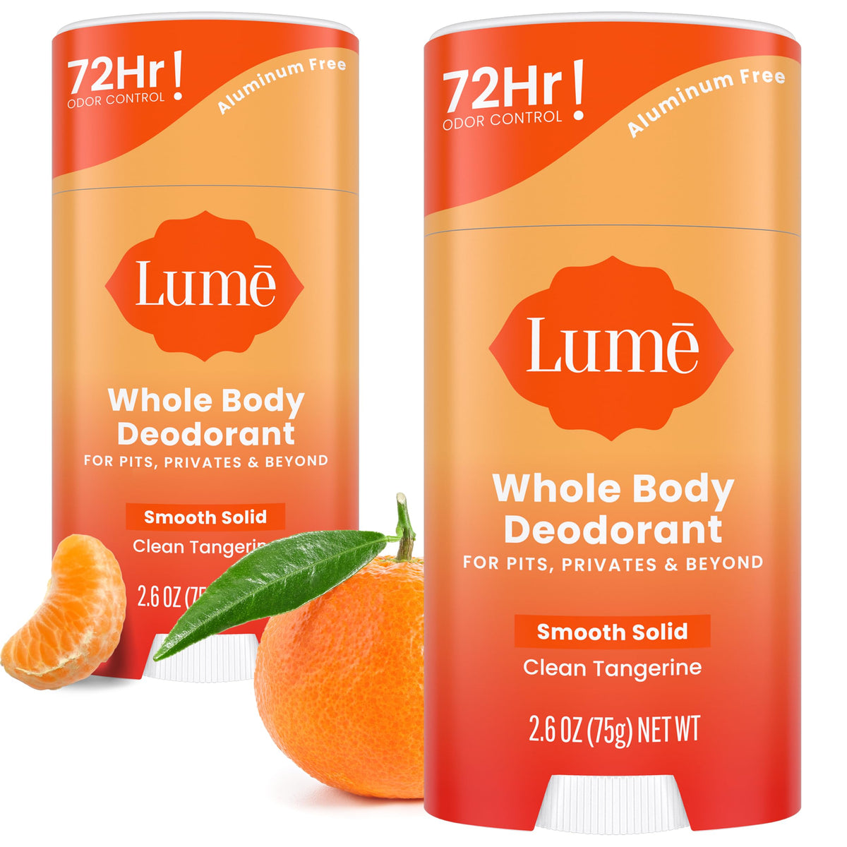 Lume Whole Body Deodorant - Solid Stick - 2.6 oz, 2 pk (Clean Tangerine)