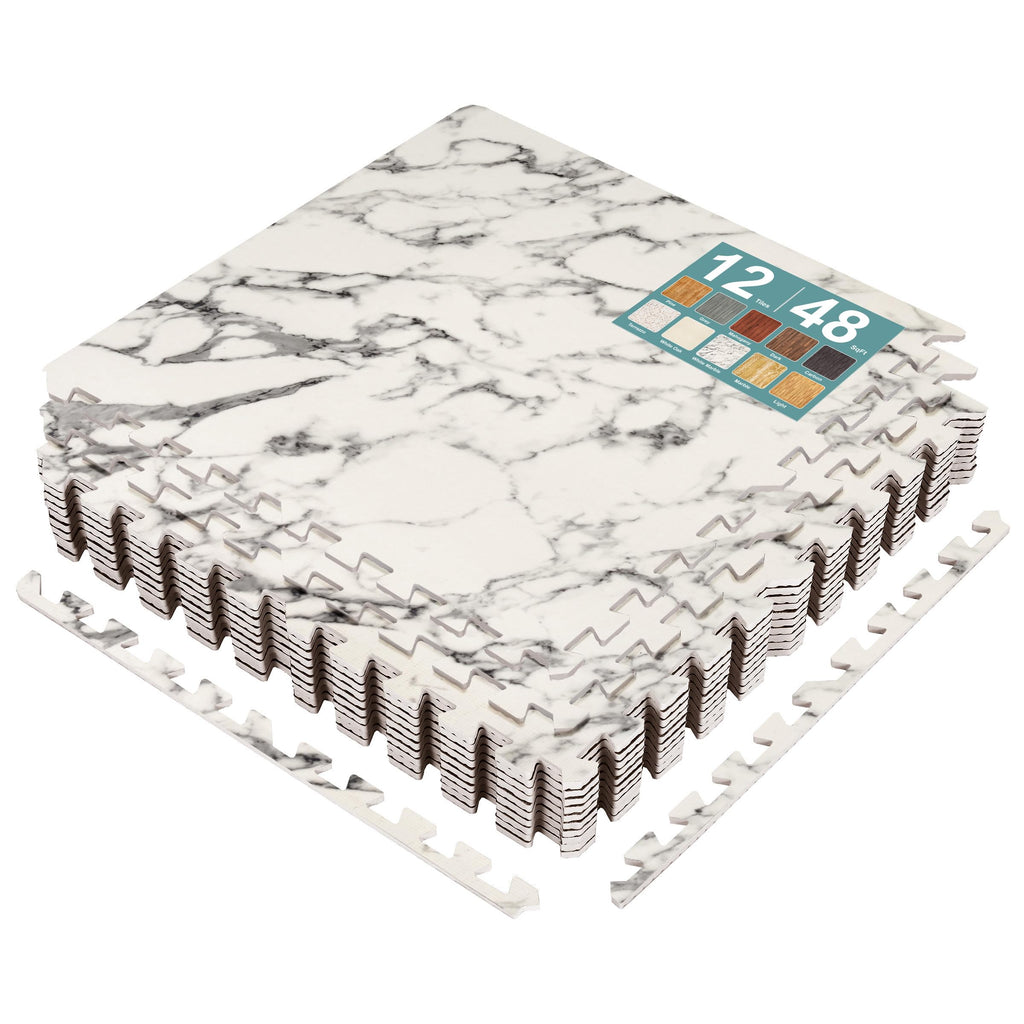 Sorbus 48 Sq. Ft. Wood Grain Floor Tiles Foam Mat EVA Interlocking Mats Tile 3/8-Inch Thick Flooring Wood Puzzle Exercise Mats w/Borders - Home Playroom Basement, Apartment, Trade Show, Baby, Dance