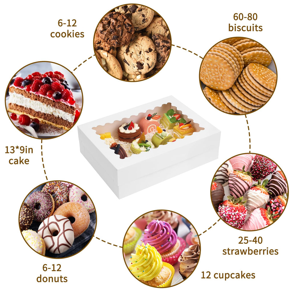 Moretoes 40pcs 14x10x4in Quarter Sheet Cake Boxes, Bakery Boxes with Window
