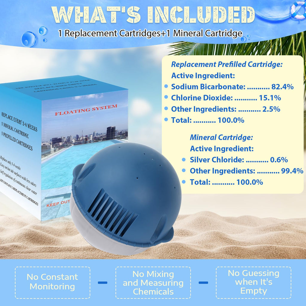 Hot Tub Floating System Mineral Cartridge + Replacement Prefilled Cartridge 1-Pack, Compatible with Frog Ease Floating System, Water Treatment Smart Self-Regulating
