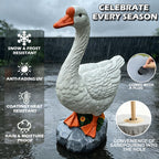 ZVBBON Large Porch Goose Statue Premium 20” Realistic Hollow Resin Garden Goose Stone Base with Sand-Fillable Design for Outdoor Stability Birthday Housewarming Gift for Kids Women Mom Friends