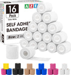 AZEN 16 Pack Self Adhesive Bandage Wrap Pink, 2" X 5 Yards Elastic Cohesive Bandage Wrap, Athletic Tape, Vet Wrap, Ankle Tape, Tattoo Grip Tape Wrap (White)