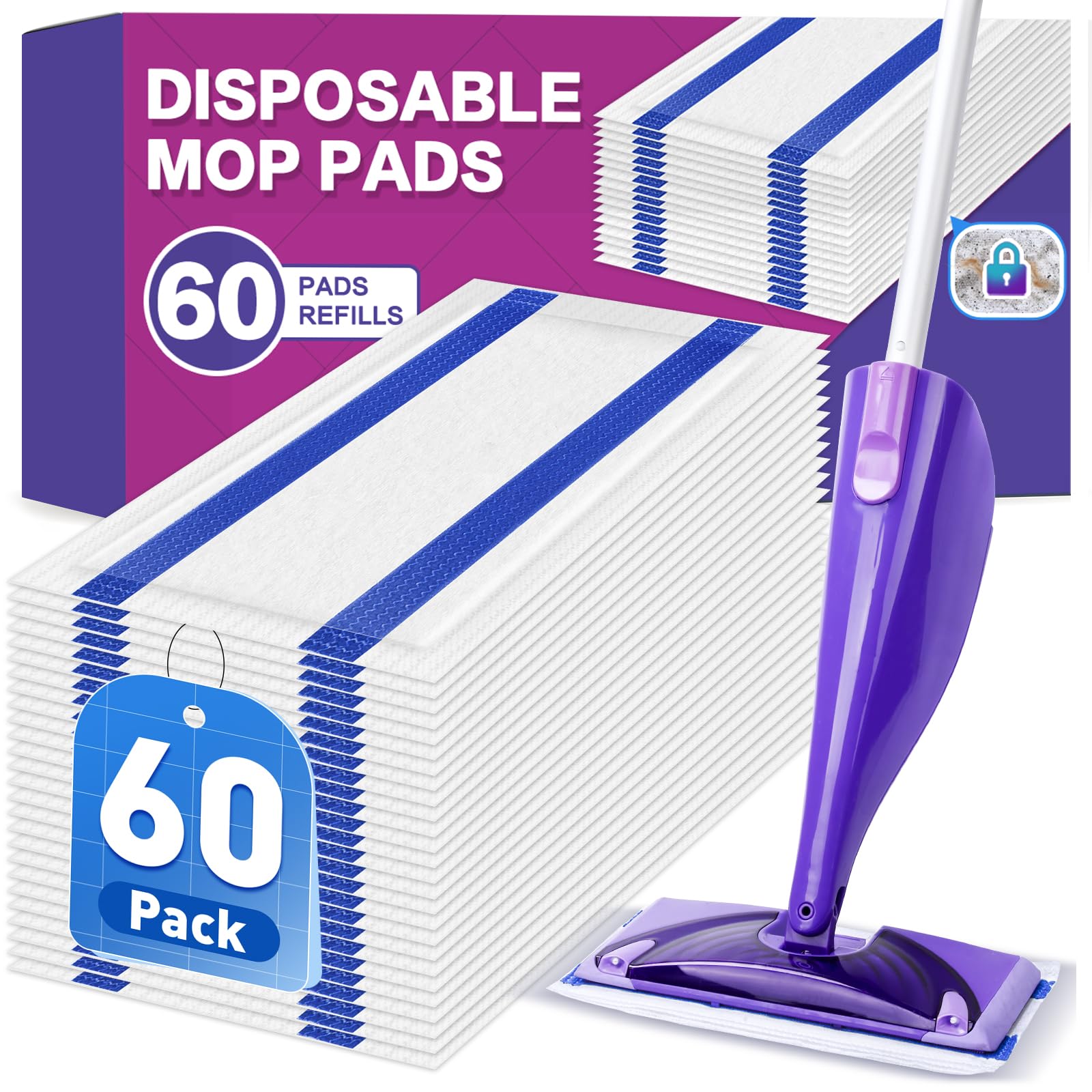 Mop Pads Refills Compatible with Swiffer WetJet Mop, Disposable Mop Pads for Hardwood Floors, Tile, Laminate & Multi-Surface Cleaning, 60 Pack