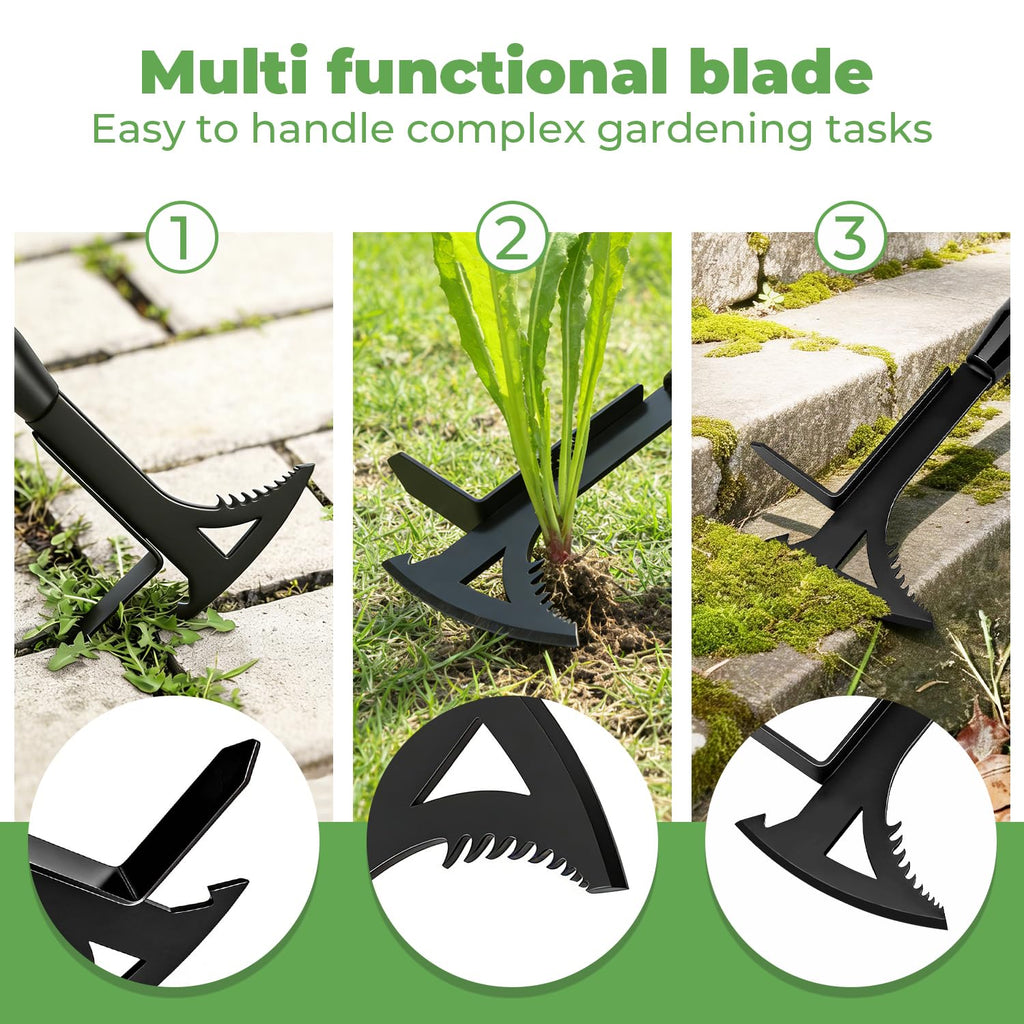 2 Crack Weeder Tool Set—5.1in Extended Metal Crevice Weeding Brush & Multi-Blade L-Shape Manganese Steel Weed Puller,Weeding Moss Remover Tool for Weeding