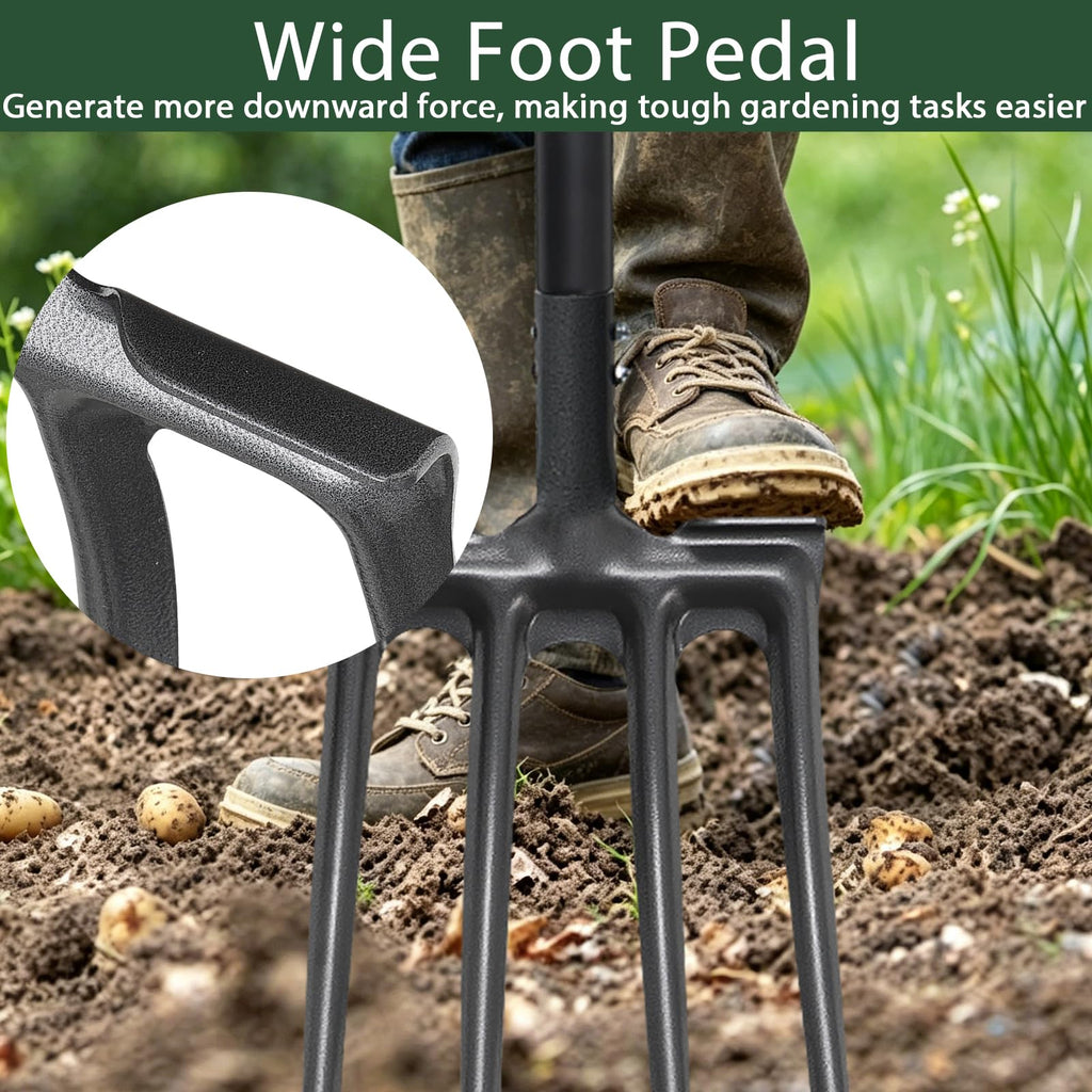 Lcokeiy Pitch Fork, Metal Broadfork Garden Tool Long Handle, 4 Tine Mulch Hay Manure Digging Bedding Hay Potato Garden Fork Shovel for Gardening Loosening Soil Compost