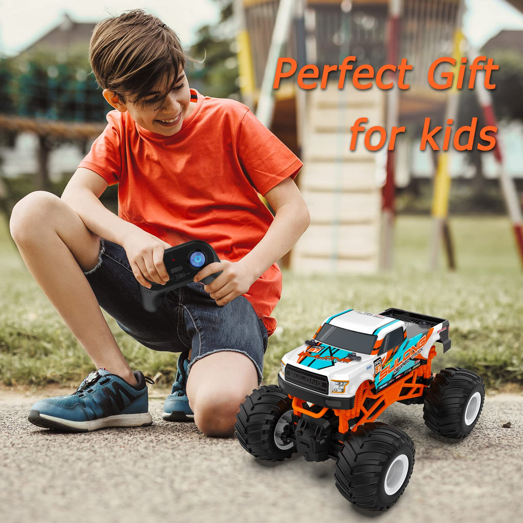 Kidcia Remote Control Car, 1:16 Scale RC Monster Truck for Boys, 2.4 GHz All Terrain RC Cars for Boys Girls 4-7 8-12, 20 Km/h Off Road RC Truck, Christmas Birthday Gift for Kids and Adult, Orange