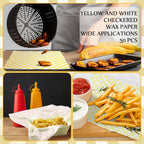 Geosar 100 Pcs Gingham Party Supply Disposable Paper Food Tray Bulk Disposable Food Boat with Checkered Wax Paper Sheet Checkered Wrapping Supply for Carnival Picnic Birthday Party (Yellow White)