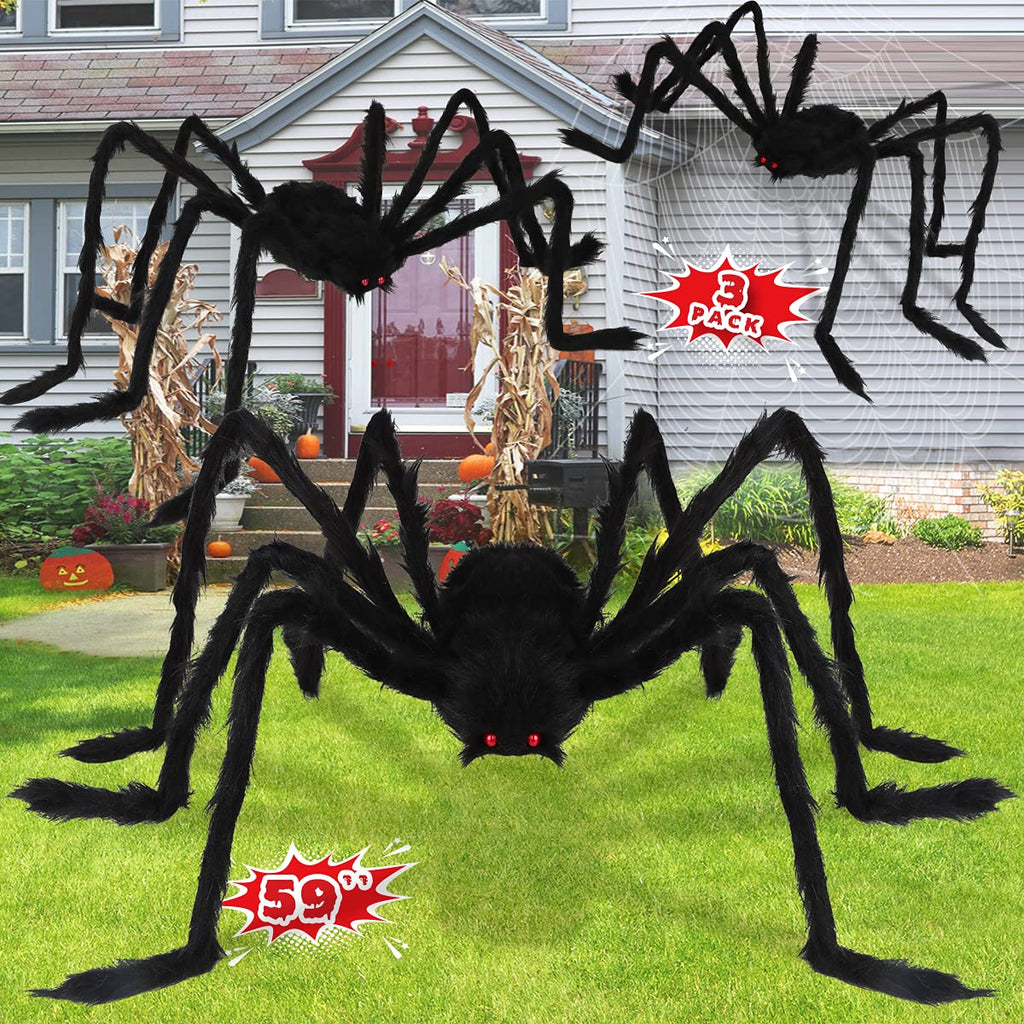 Halloween Giant Spider Decorations Outdoor: 3 Pack Realistic Spiders Props