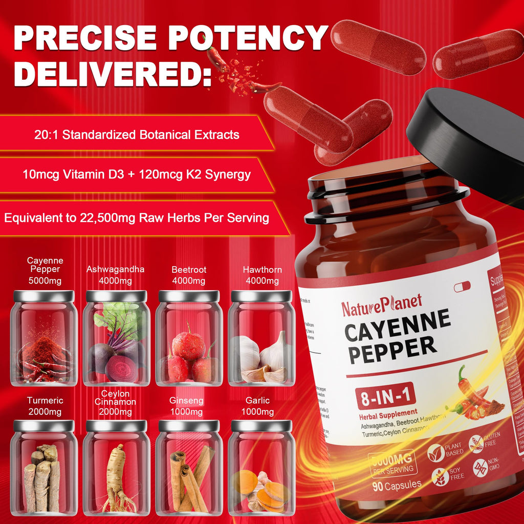Vascu Flow Cayenne Pepper Capsules Organic Capsaicin Supplements with Beetroot Ashwagandha Hawthorn Turmeric Cinnamon Ginseng for Circulation Immune Support 180 Capsules- Made in USA