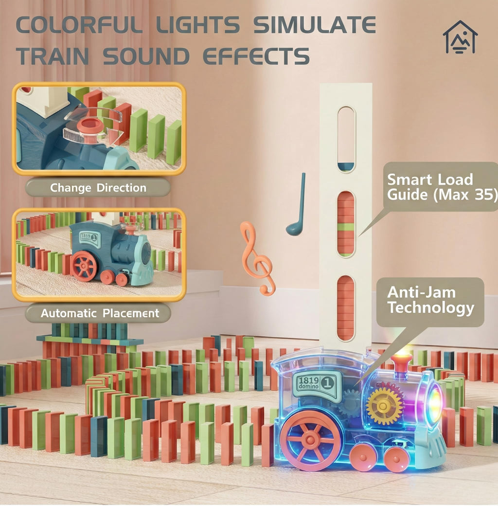 PREPHY Domino Train Toys Kids Games - Automatic Stacking Creative Game 3+ Year Old - Stem Montessori Toy for Boys 4-6 - Summer Autistic Christmas Birthday Gifts 5 6 Kids Ages 4-8