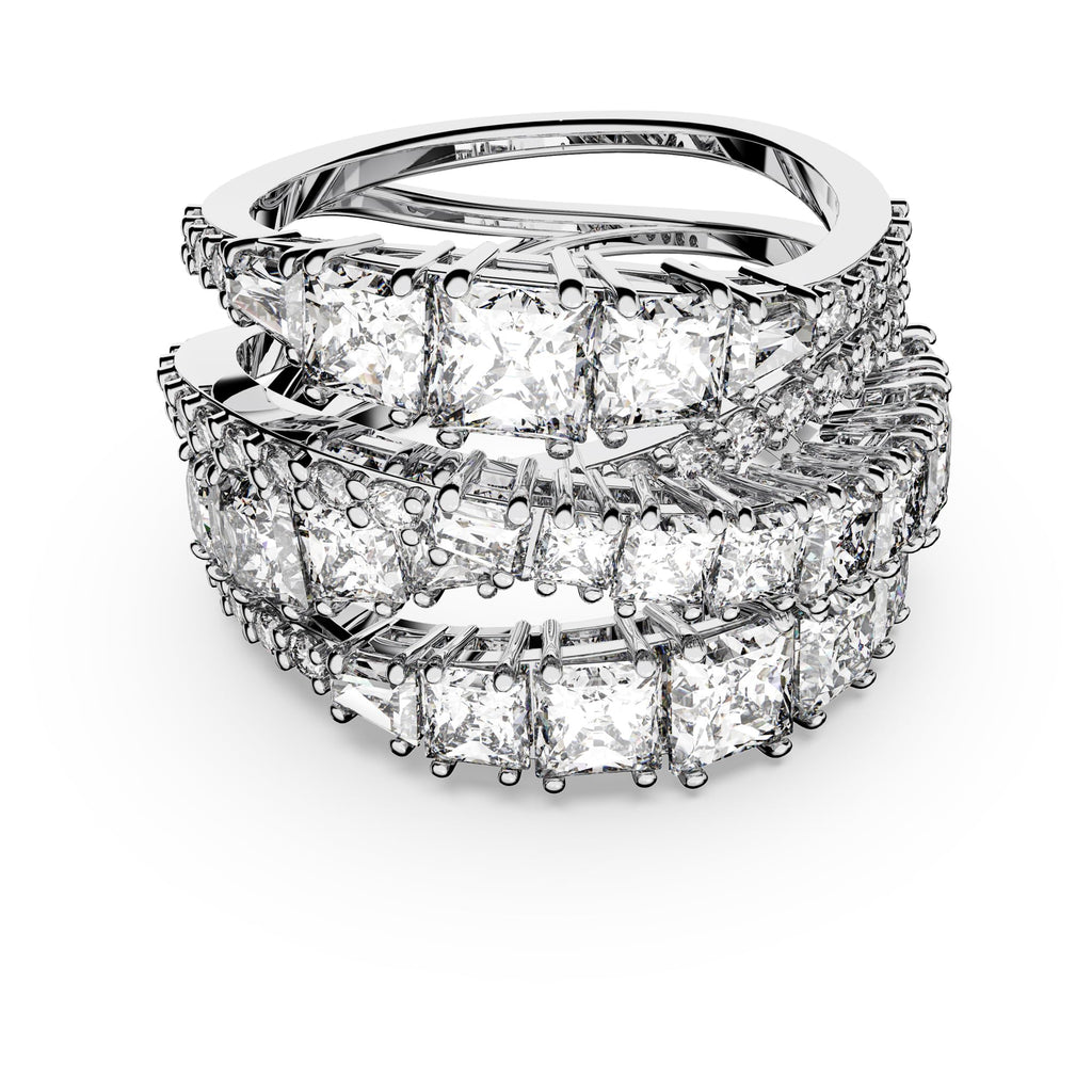 Swarovski Hyperbola Ring, Mixed Cuts, Clear, Rhodium Finished; Size: Us 7; Eu 55
