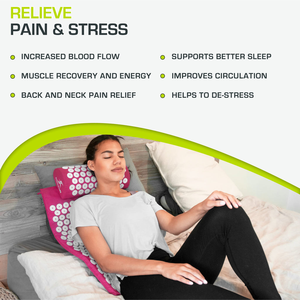 ProsourceFit Acupressure Mat and Pillow Set for Back/Neck Pain Relief and Muscle Relaxation, Pink