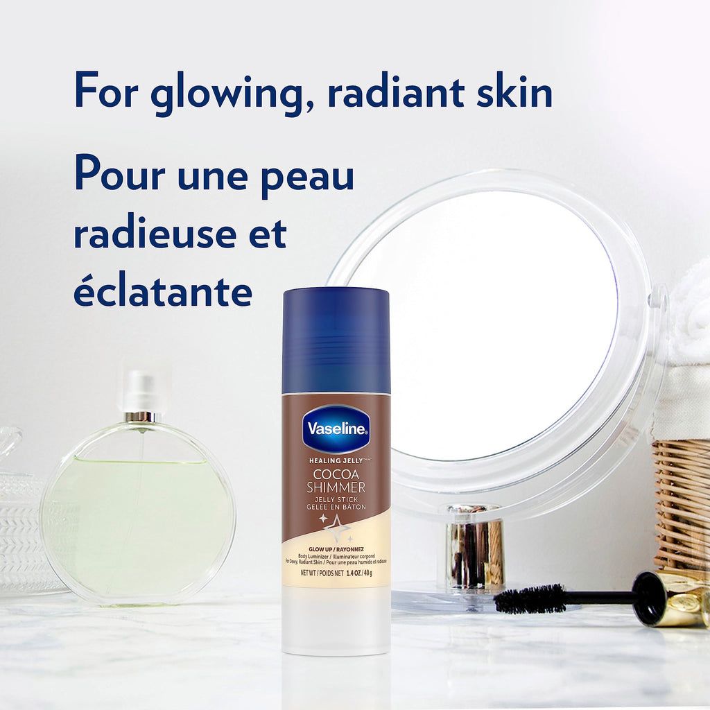 Vaseline Cocoa Shimmer Jelly Stick – Non-Greasy Moisturizer for Glowing Skin, Face & Body Lotion, Travel-Size, 1.4 Oz Ea, Pack of 3.